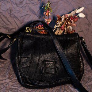 Jones Black Leather Crossbody Satchel